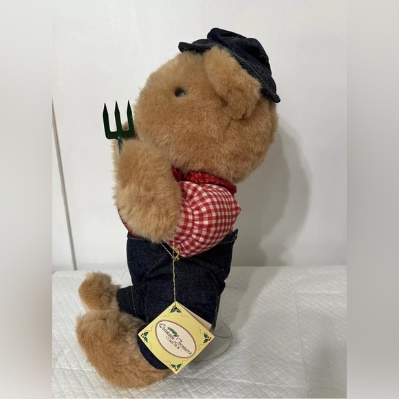 Rare Farmer Teddy Bear With Stand Christmas Treasures Collection 1995 Plush 14” - Picture 2 of 11